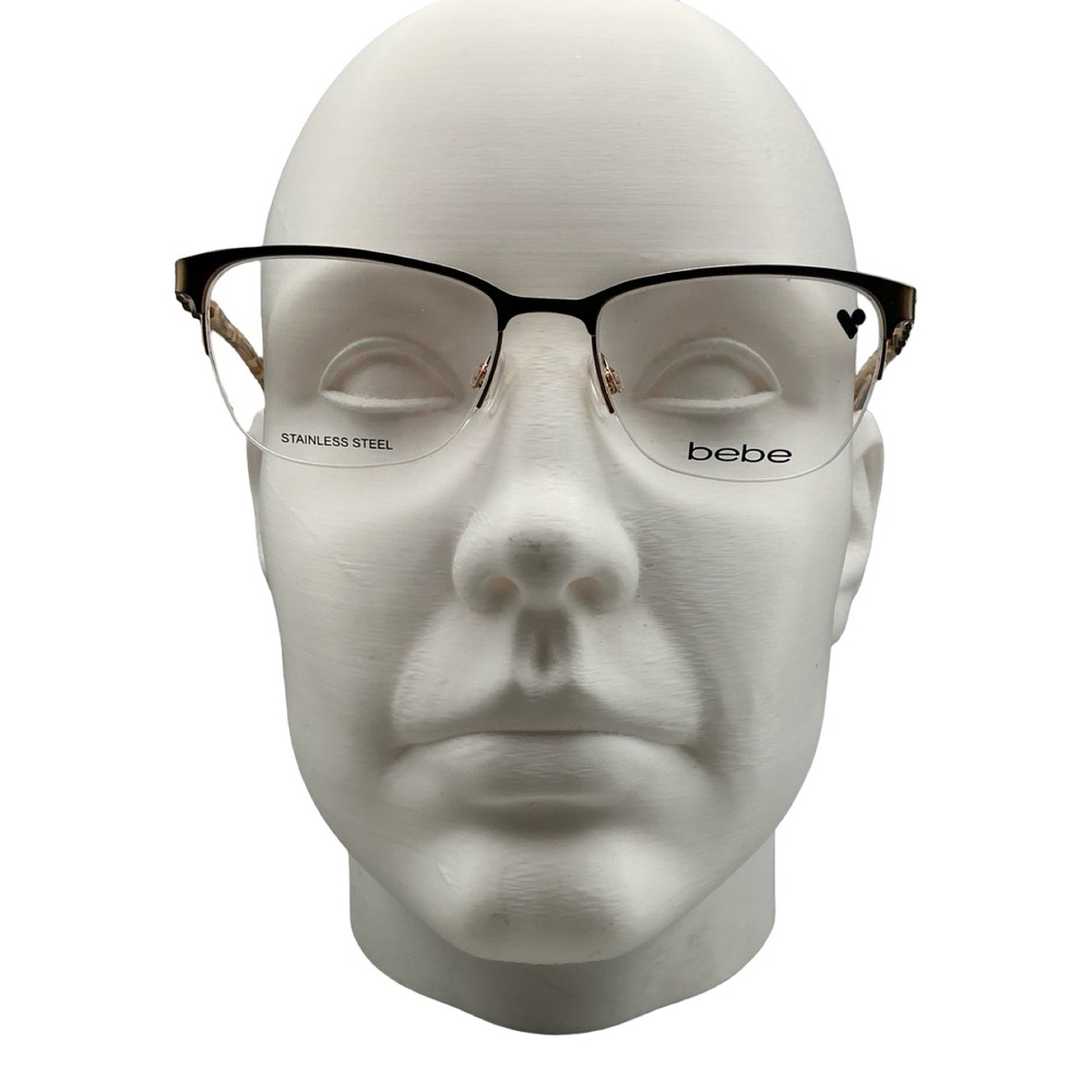 Bebe BB5177 Topaz Eyeglasses Frames Brown Gold Semi-Rimless Crystal Embellished